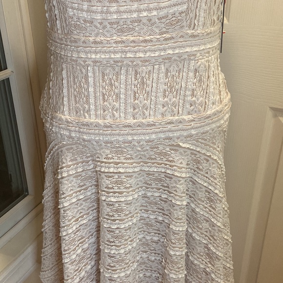 VINCE CAMUTO NWT Size M Ivory & Tan Boho Spirit Fashion Sleeveless Lace Dress - Picture 3 of 14